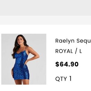 Raelyn Sequin, Double strap blue sequin short party dress. Size Large